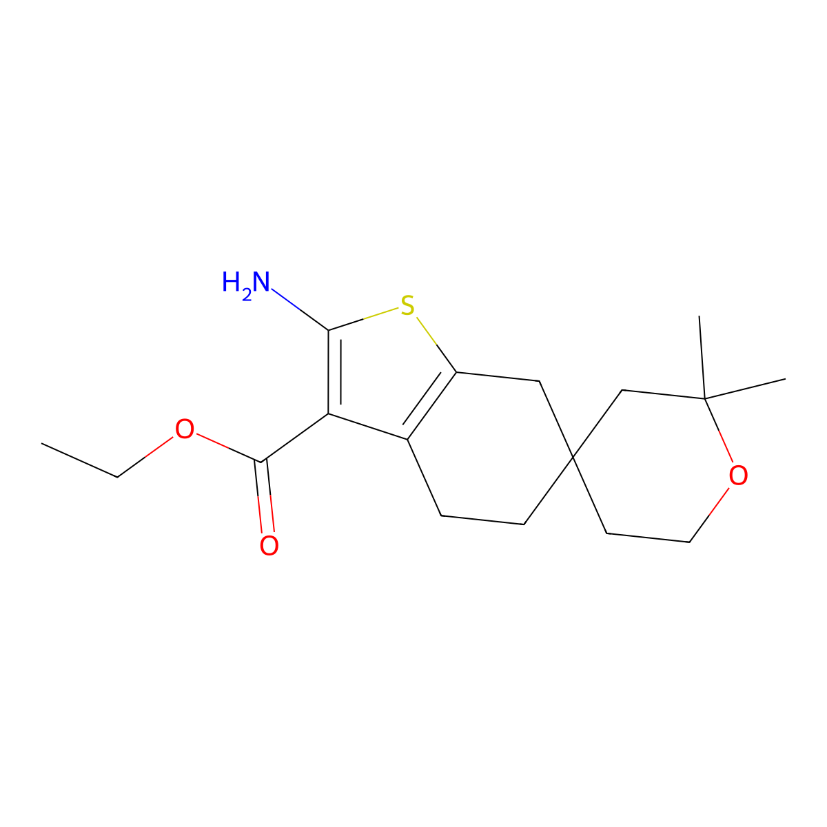 ethyl 2-amino-2',2'-dimethyl-2',3',5,5',6',7-hexahydro-4H-spiro[benzo[b]thiophene-6,4'-pyran]-3-carboxylate molecular structure, CAS 354549-10-3