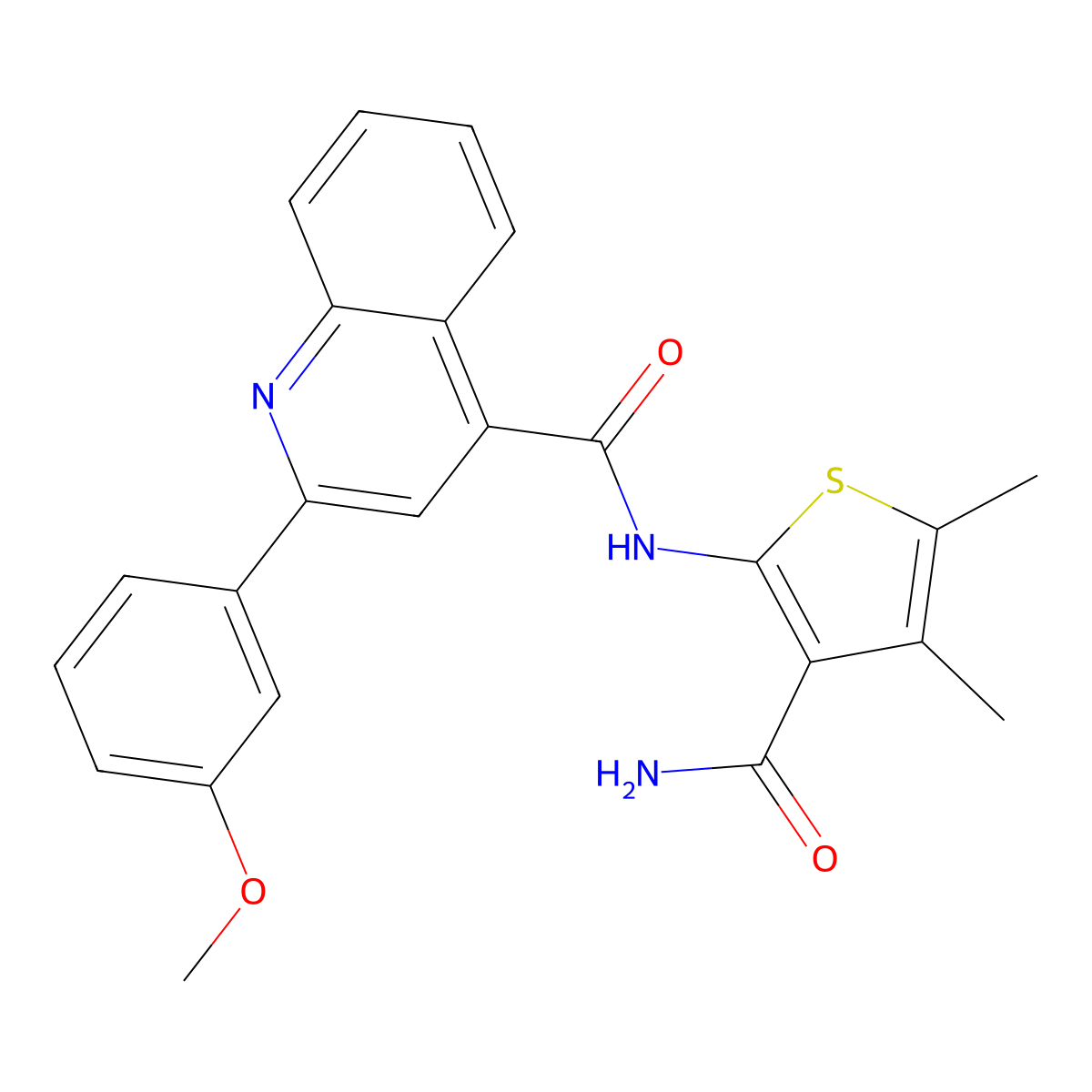 N-(3-carbamoyl-4,5-dimethylthiophen-2-yl)-2-(3-methoxyphenyl)quinoline-4-carboxamide molecular structure, CAS 354549-65-8
