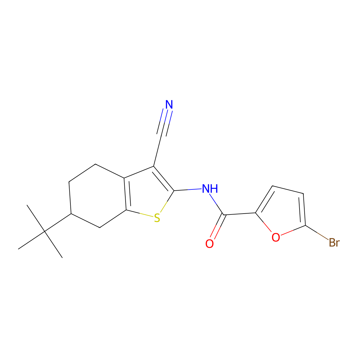 5-bromo-N-(6-tert-butyl-3-cyano-4,5,6,7-tetrahydro-1-benzothiophen-2-yl)furan-2-carboxamide molecular structure, CAS 354549-91-0