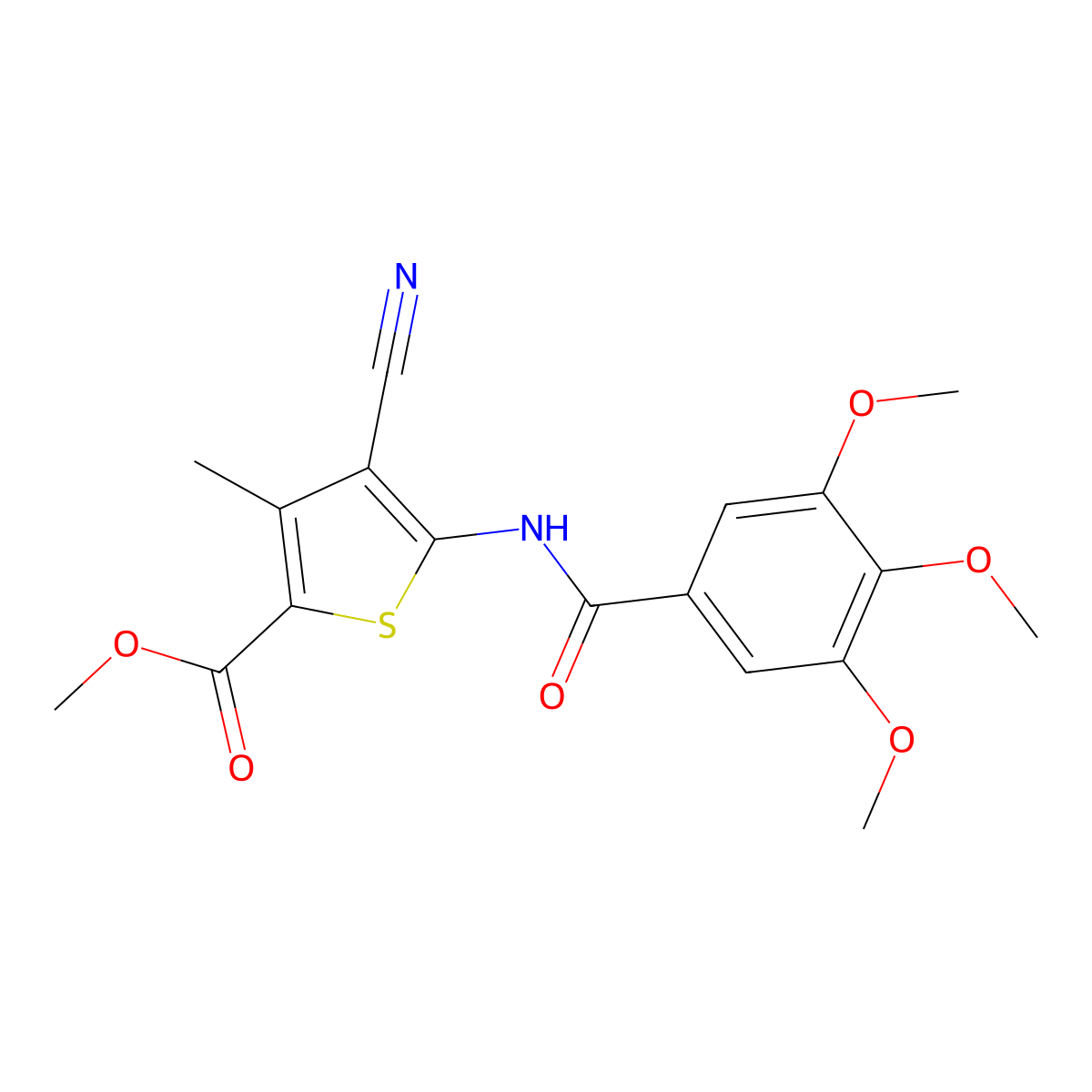 Methyl 4-cyano-3-methyl-5-[(3,4,5-trimethoxybenzoyl)amino]-2-thiophenecarboxylate molecular structure, CAS 354550-04-2