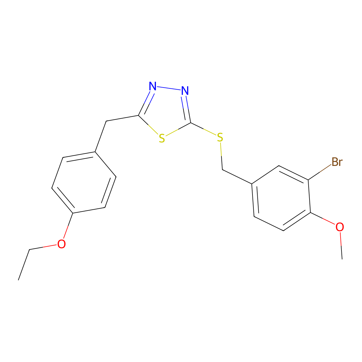2-[(3-Bromo-4-methoxyphenyl)methylsulfanyl]-5-[(4-ethoxyphenyl)methyl]-1,3,4-thiadiazole molecular structure, CAS 354550-14-4