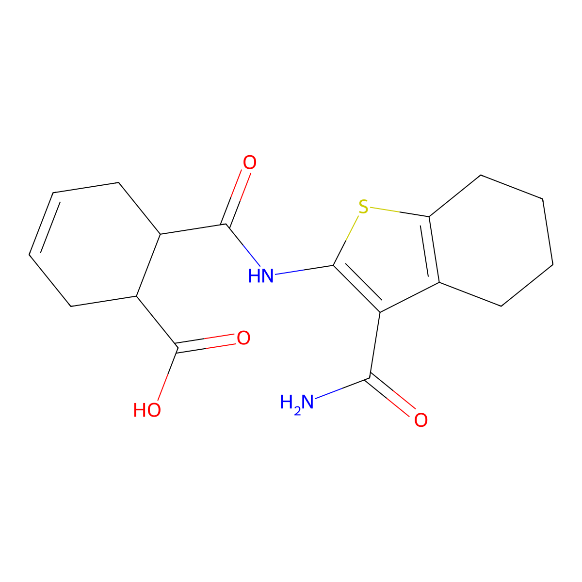 6-[(3-Carbamoyl-4,5,6,7-tetrahydro-1-benzothiophen-2-yl)carbamoyl]cyclohex-3-ene-1-carboxylic acid molecular structure, CAS 354550-34-8