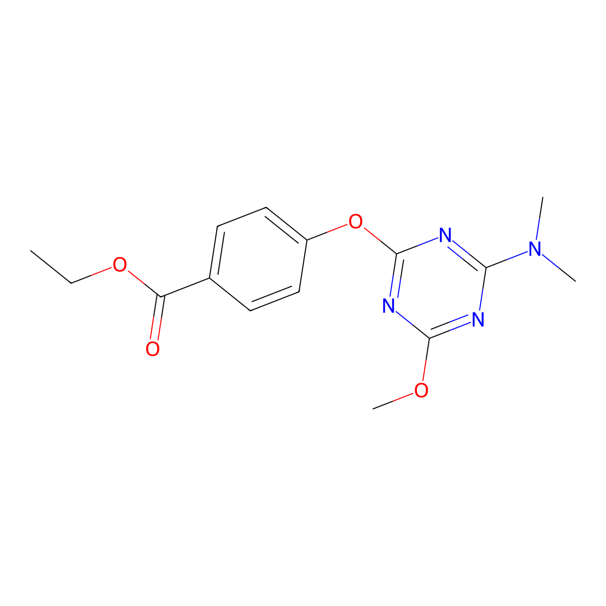 Ethyl 4-{[4-(dimethylamino)-6-methoxy-1,3,5-triazin-2-yl]oxy}benzoate molecular structure, CAS 354550-58-6
