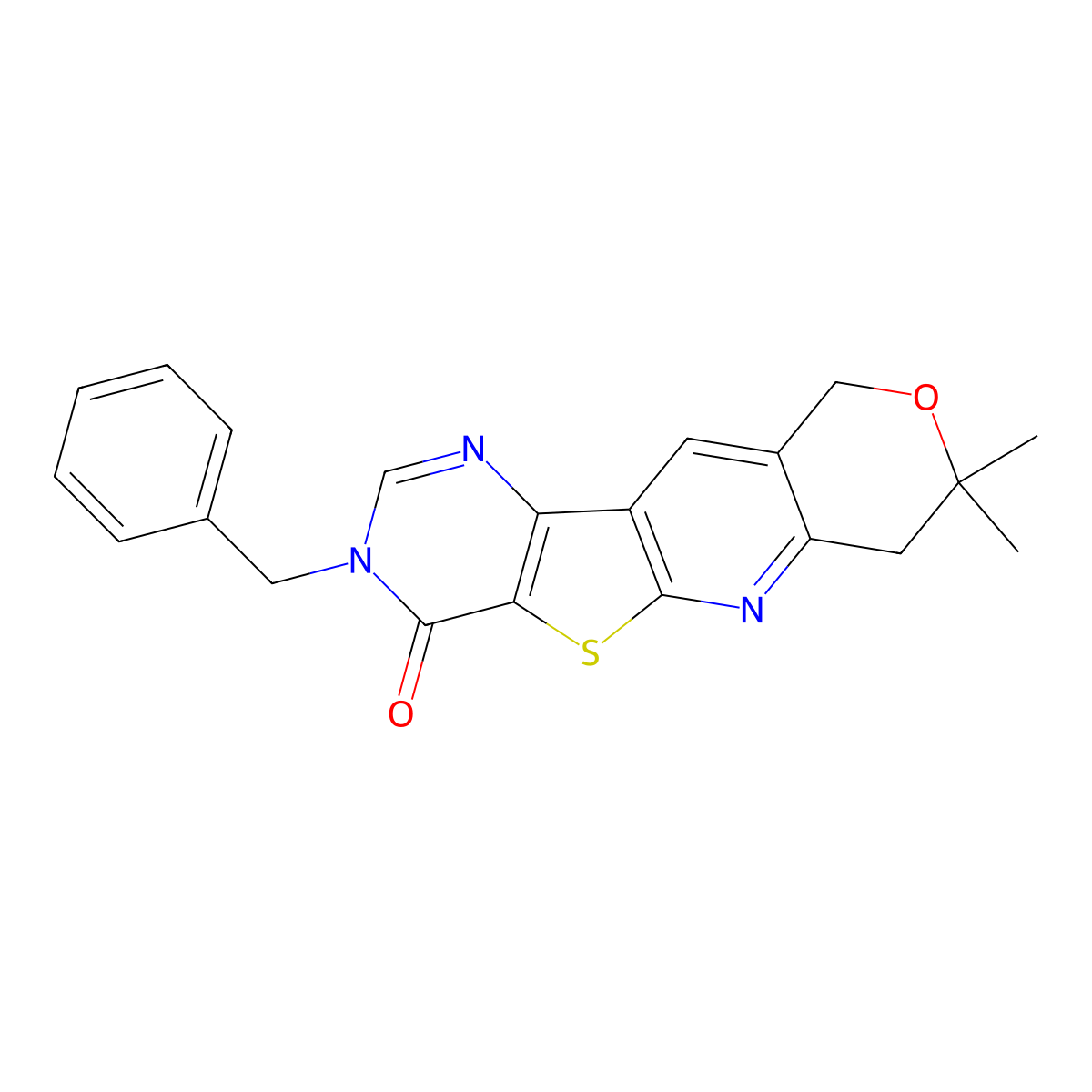 3-benzyl-8,8-dimethyl-7,10-dihydro-8H-pyrano[3'',4'':5',6']pyrido[3',2':4,5]thieno[3,2-d]pyrimidin-4(3H)-one molecular structure, CAS 354550-77-9