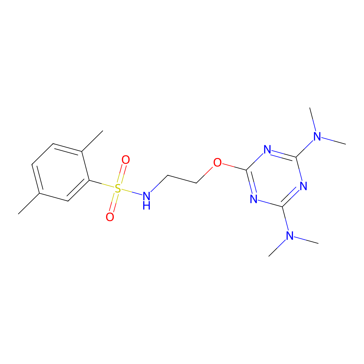 N-(2-{[4,6-bis(dimethylamino)-1,3,5-triazin-2-yl]oxy}ethyl)-2,5-dimethylbenzenesulfonamide molecular structure, CAS 354550-90-6