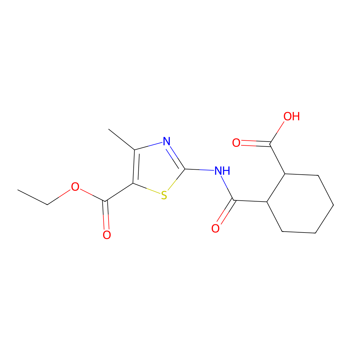 2-[(5-Ethoxycarbonyl-4-methyl-1,3-thiazol-2-yl)carbamoyl]cyclohexane-1-carboxylic acid molecular structure, CAS 354550-91-7