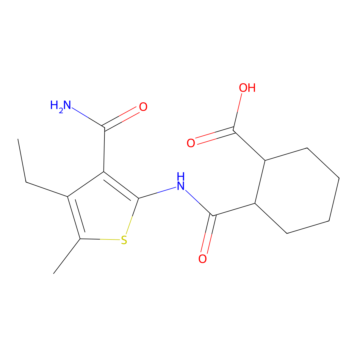 2-[(3-Carbamoyl-4-ethyl-5-methylthiophen-2-yl)carbamoyl]cyclohexane-1-carboxylic acid molecular structure, CAS 354551-16-9