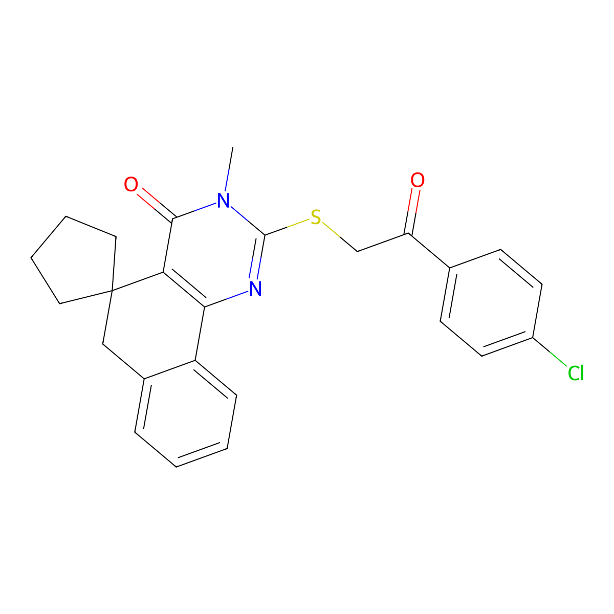 2-[2-(4-chlorophenyl)-2-oxoethyl]sulfanyl-3-methylspiro[6H-benzo[h]quinazoline-5,1'-cyclopentane]-4-one molecular structure, CAS 354551-57-8