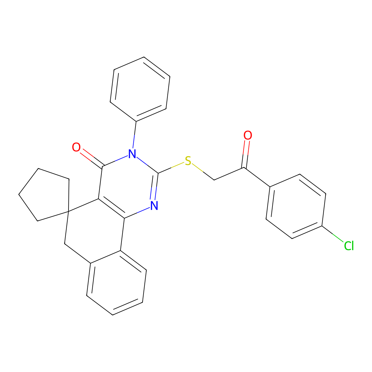 2-[2-(4-chlorophenyl)-2-oxoethyl]sulfanyl-3-phenylspiro[6H-benzo[h]quinazoline-5,1'-cyclopentane]-4-one molecular structure, CAS 354551-59-0
