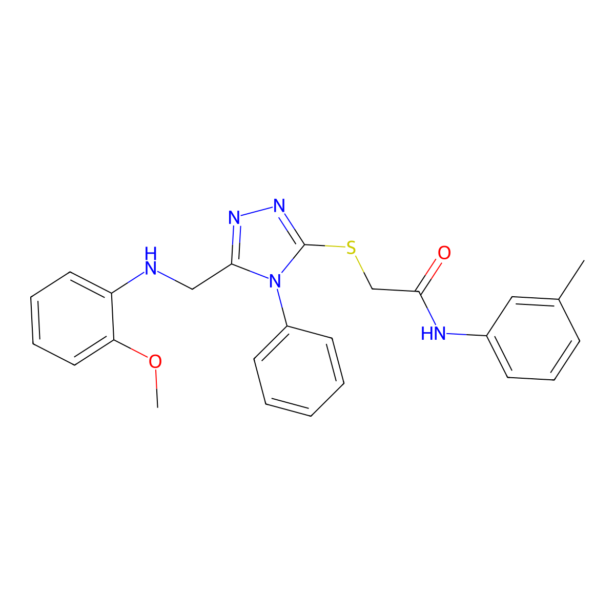 2-[[5-[(2-methoxyanilino)methyl]-4-phenyl-1,2,4-triazol-3-yl]sulfanyl]-N-(3-methylphenyl)acetamide molecular structure, CAS 354551-65-8