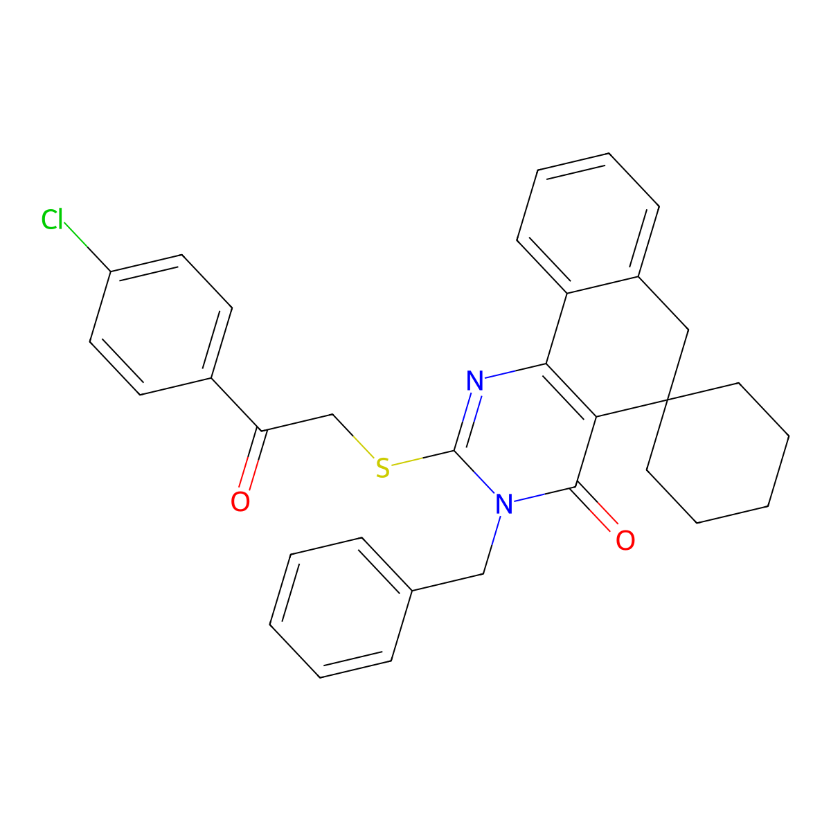 3-benzyl-2-[2-(4-chlorophenyl)-2-oxoethyl]sulfanylspiro[6H-benzo[h]quinazoline-5,1'-cyclohexane]-4-one molecular structure, CAS 354551-66-9