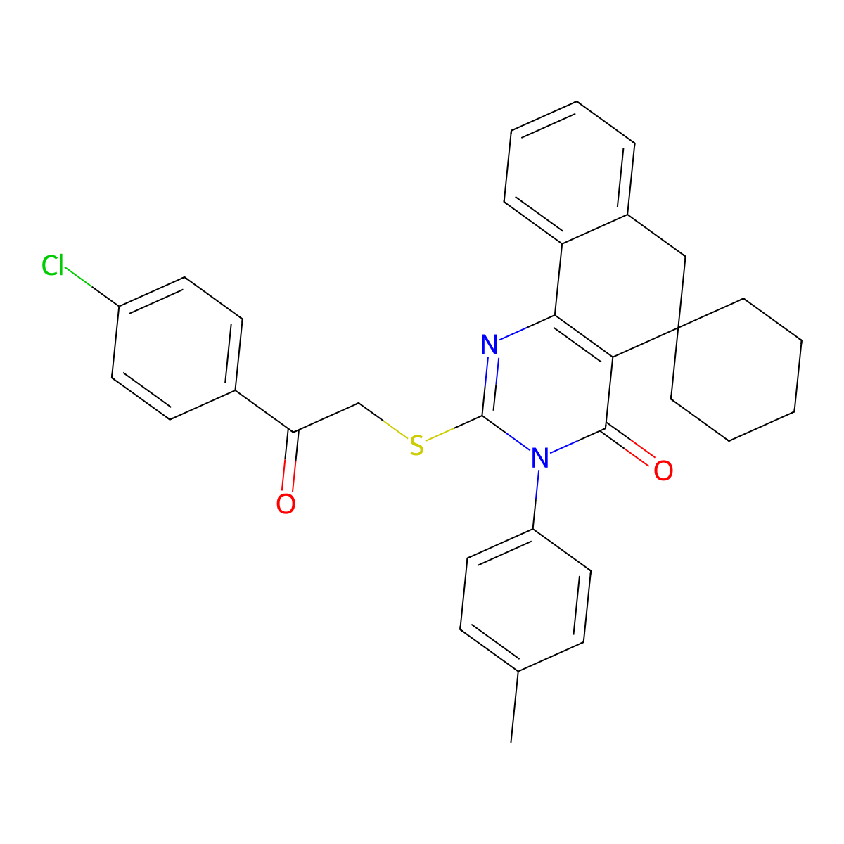 2-[2-(4-chlorophenyl)-2-oxoethyl]sulfanyl-3-(4-methylphenyl)spiro[6H-benzo[h]quinazoline-5,1'-cyclohexane]-4-one molecular structure, CAS 354551-67-0