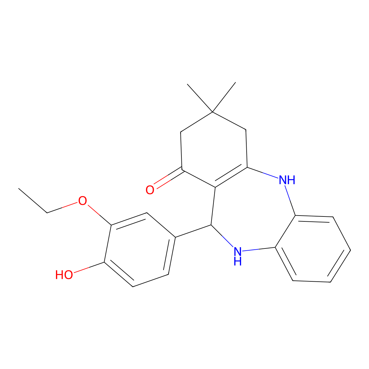 11-(3-ethoxy-4-hydroxyphenyl)-3,3-dimethyl-2,3,4,5,10,11-hexahydro-1H-dibenzo[b,e][1,4]diazepin-1-one molecular structure, CAS 354551-78-3