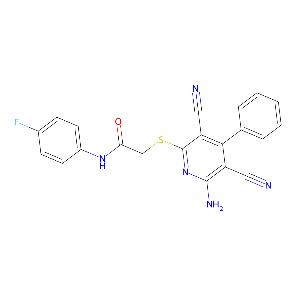 2-(6-amino-3,5-dicyano-4-phenylpyridin-2-yl)sulfanyl-N-(4-fluorophenyl)acetamide molecular structure, CAS 354552-90-2