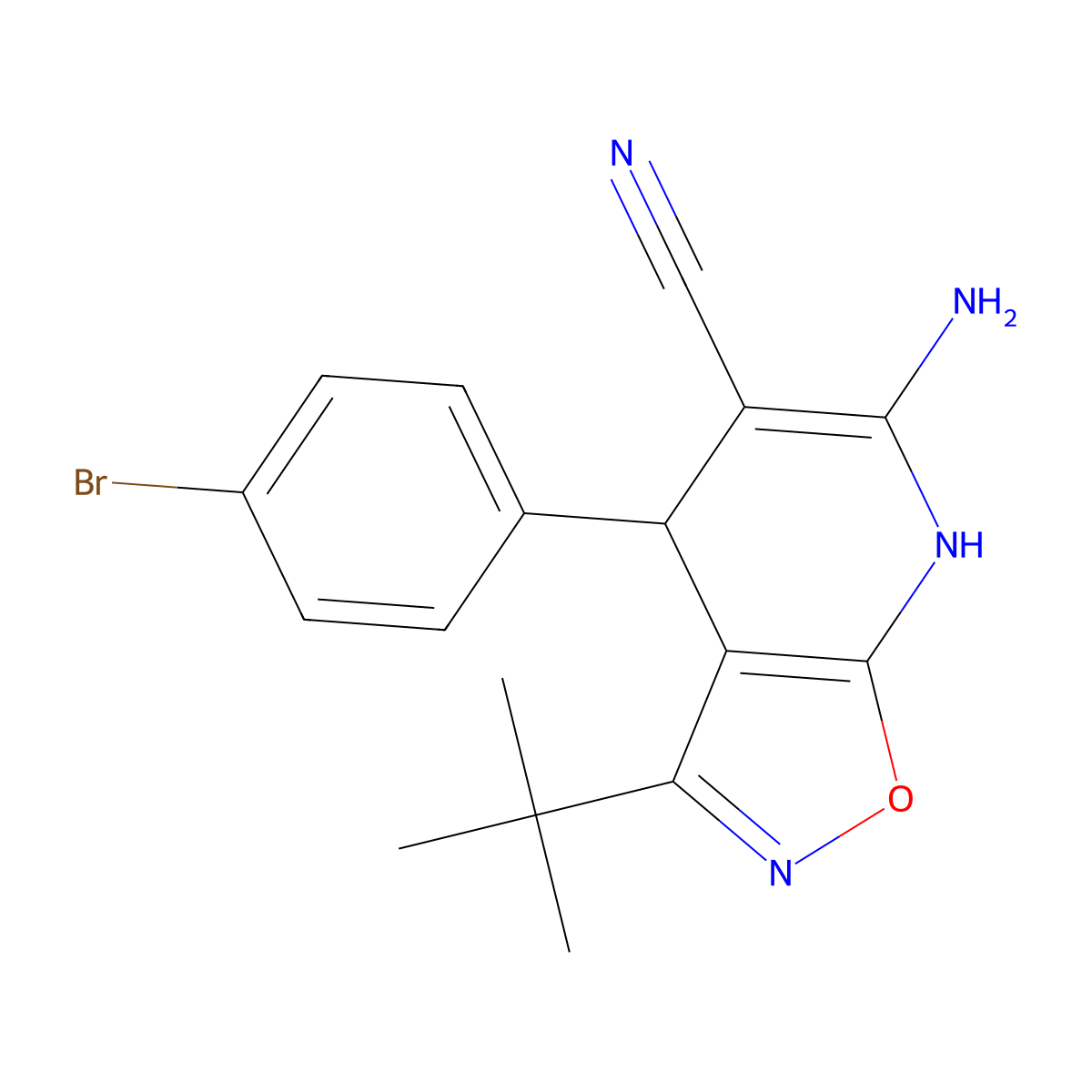 6-Amino-4-(4-bromophenyl)-3-tert-butyl-4,7-dihydroisoxazolo[5,4-b]pyridine-5-carbonitrile molecular structure, CAS 354552-93-5