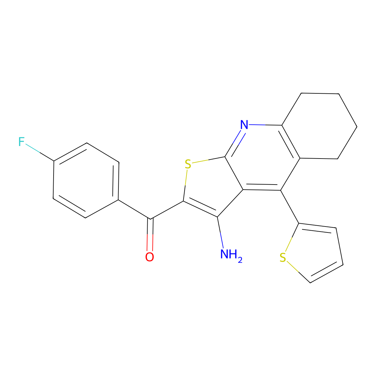 (3-Amino-4-(thiophen-2-yl)-5,6,7,8-tetrahydrothieno[2,3-b]quinolin-2-yl)(4-fluorophenyl)methanone molecular structure, CAS 354554-11-3