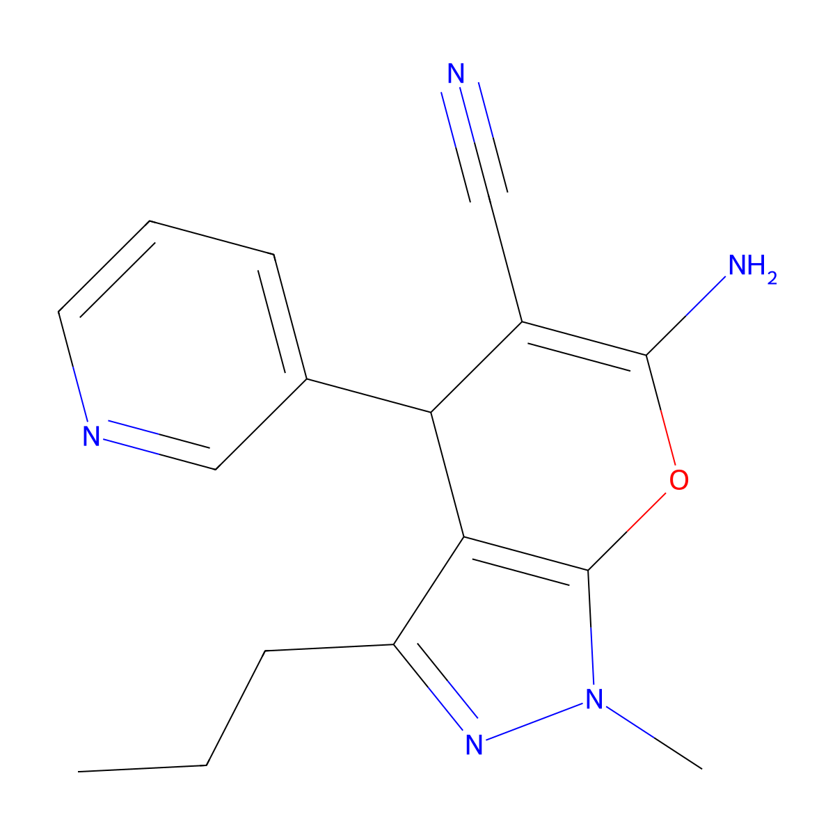 6-Amino-1-methyl-3-propyl-4-(3-pyridinyl)-1,4-dihydropyrano[2,3-c]pyrazole-5-carbonitrile molecular structure, CAS 354554-21-5