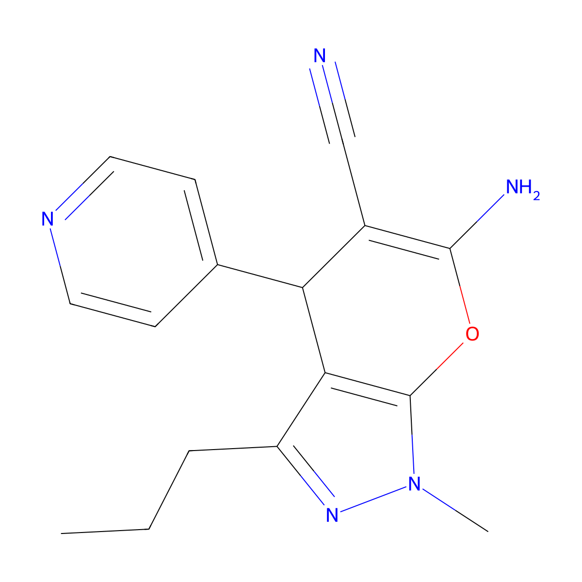 6-Amino-1-methyl-3-propyl-4-(4-pyridinyl)-1,4-dihydropyrano[2,3-c]pyrazole-5-carbonitrile molecular structure, CAS 354554-22-6