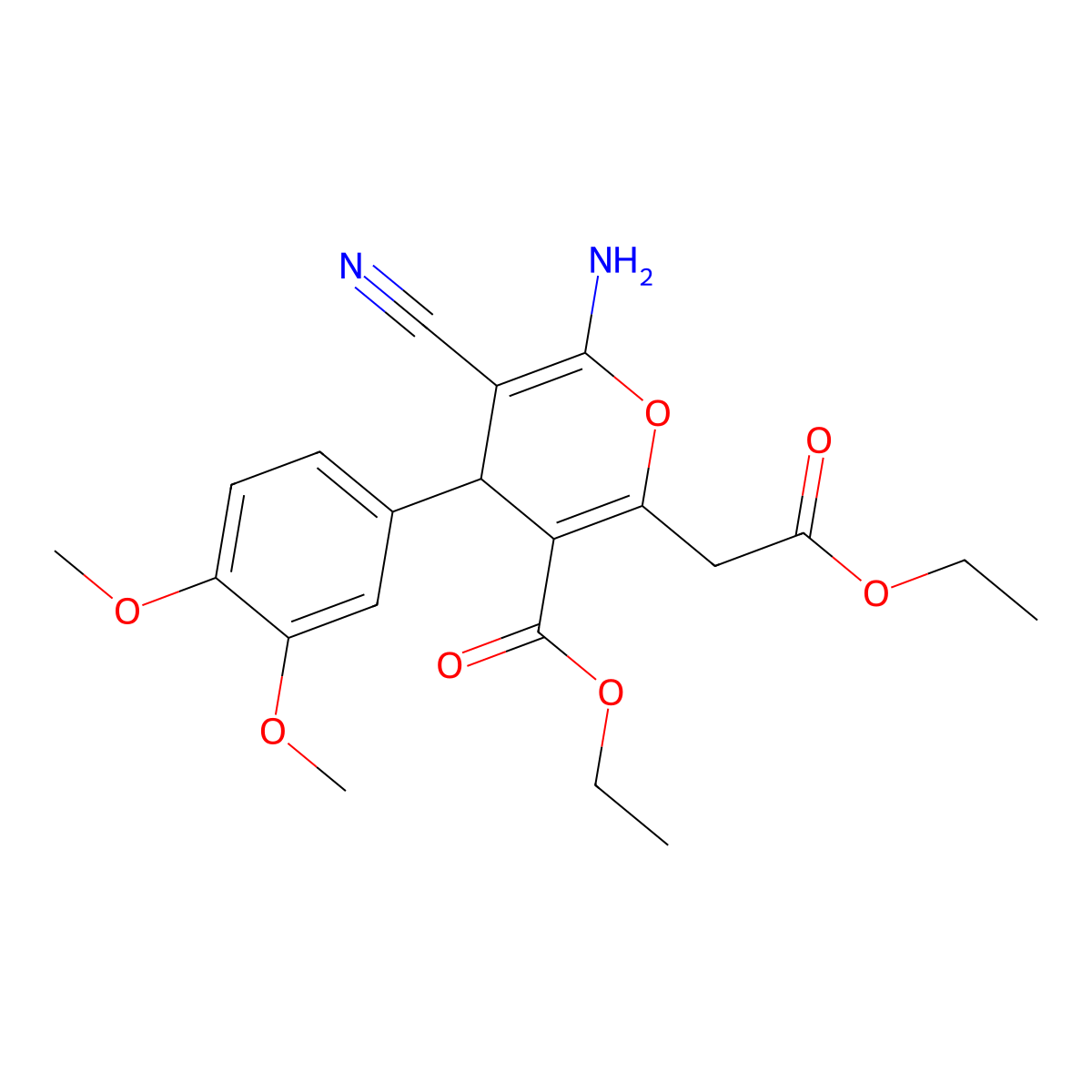 ethyl 6-amino-5-cyano-4-(3,4-dimethoxyphenyl)-2-(2-ethoxy-2-oxoethyl)-4H-pyran-3-carboxylate molecular structure, CAS 354554-28-2