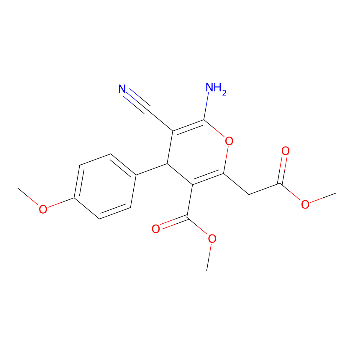 methyl 6-amino-5-cyano-2-(2-methoxy-2-oxoethyl)-4-(4-methoxyphenyl)-4H-pyran-3-carboxylate molecular structure, CAS 354554-29-3