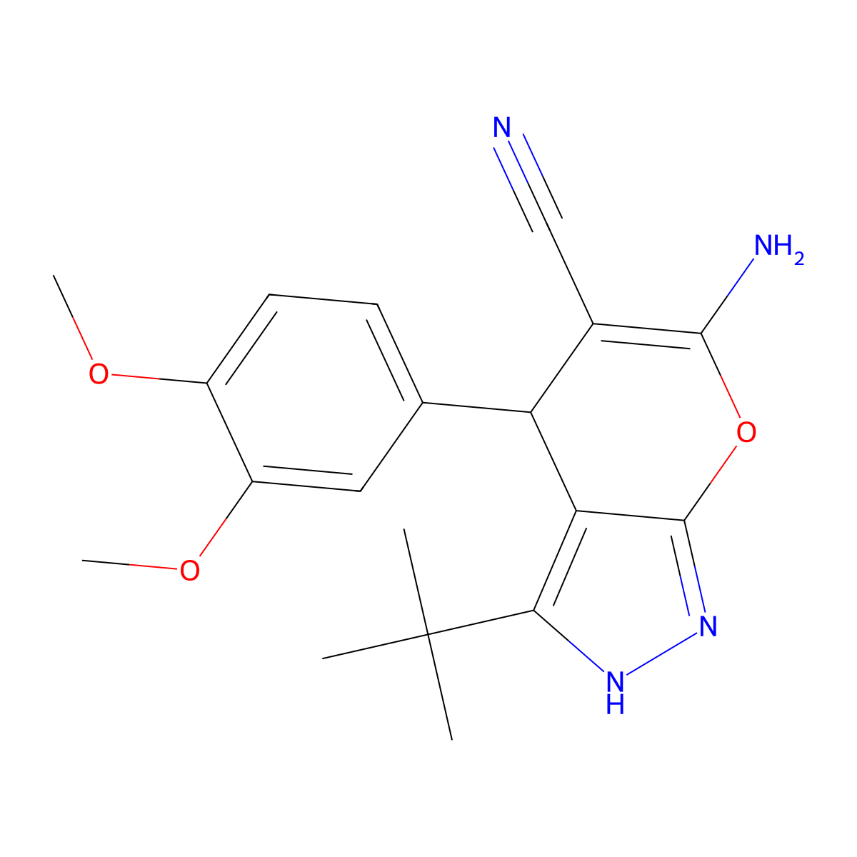6-Amino-3-tert-butyl-4-(3,4-dimethoxyphenyl)-2,4-dihydropyrano[2,3-c]pyrazole-5-carbonitrile molecular structure, CAS 354554-31-7