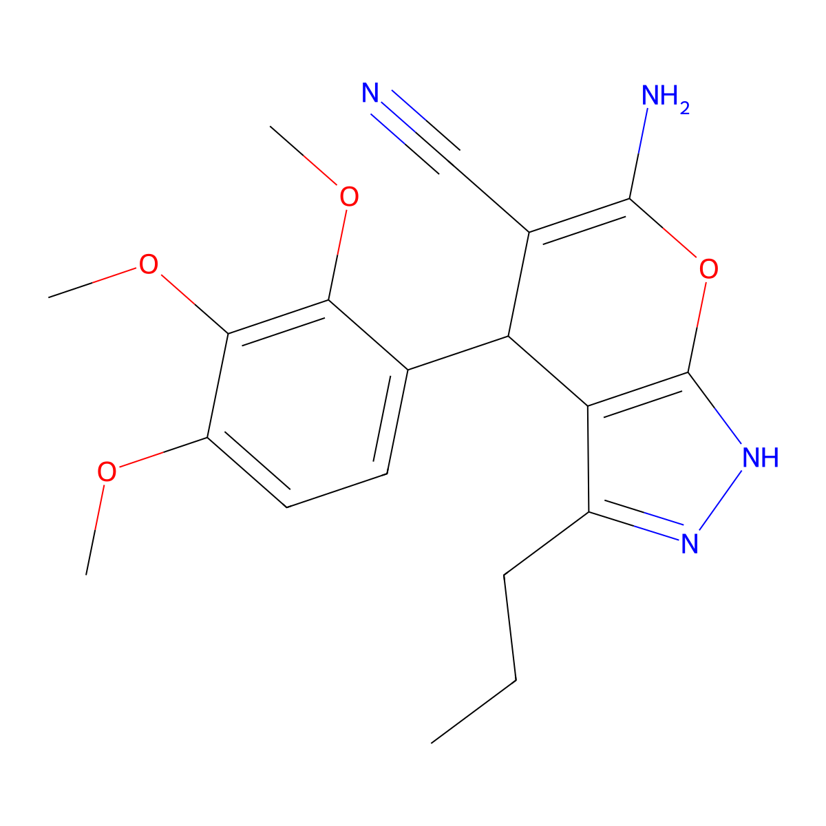 6-Amino-3-propyl-4-(2,3,4-trimethoxyphenyl)-2,4-dihydropyrano[2,3-c]pyrazole-5-carbonitrile molecular structure, CAS 354554-34-0
