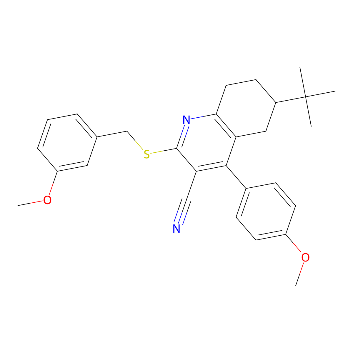 6-(Tert-butyl)-2-[(3-methoxybenzyl)sulfanyl]-4-(4-methoxyphenyl)-5,6,7,8-tetrahydro-3-quinolinecarbonitrile molecular structure, CAS 354554-35-1