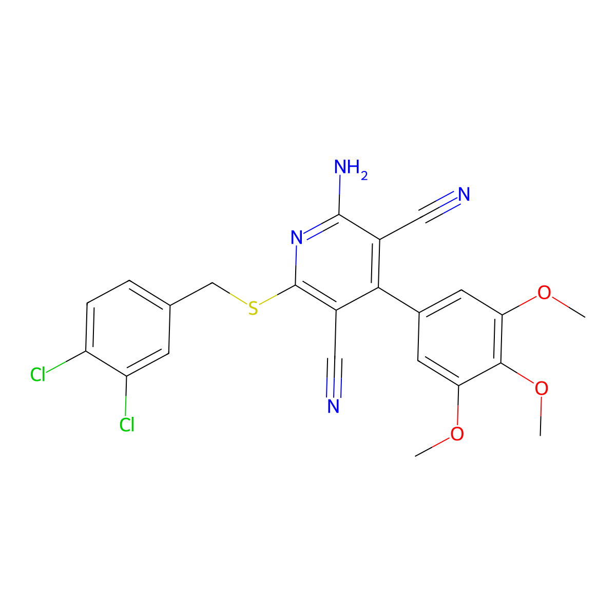 2-Amino-6-[(3,4-dichlorobenzyl)sulfanyl]-4-(3,4,5-trimethoxyphenyl)-3,5-pyridinedicarbonitrile molecular structure, CAS 354554-48-6