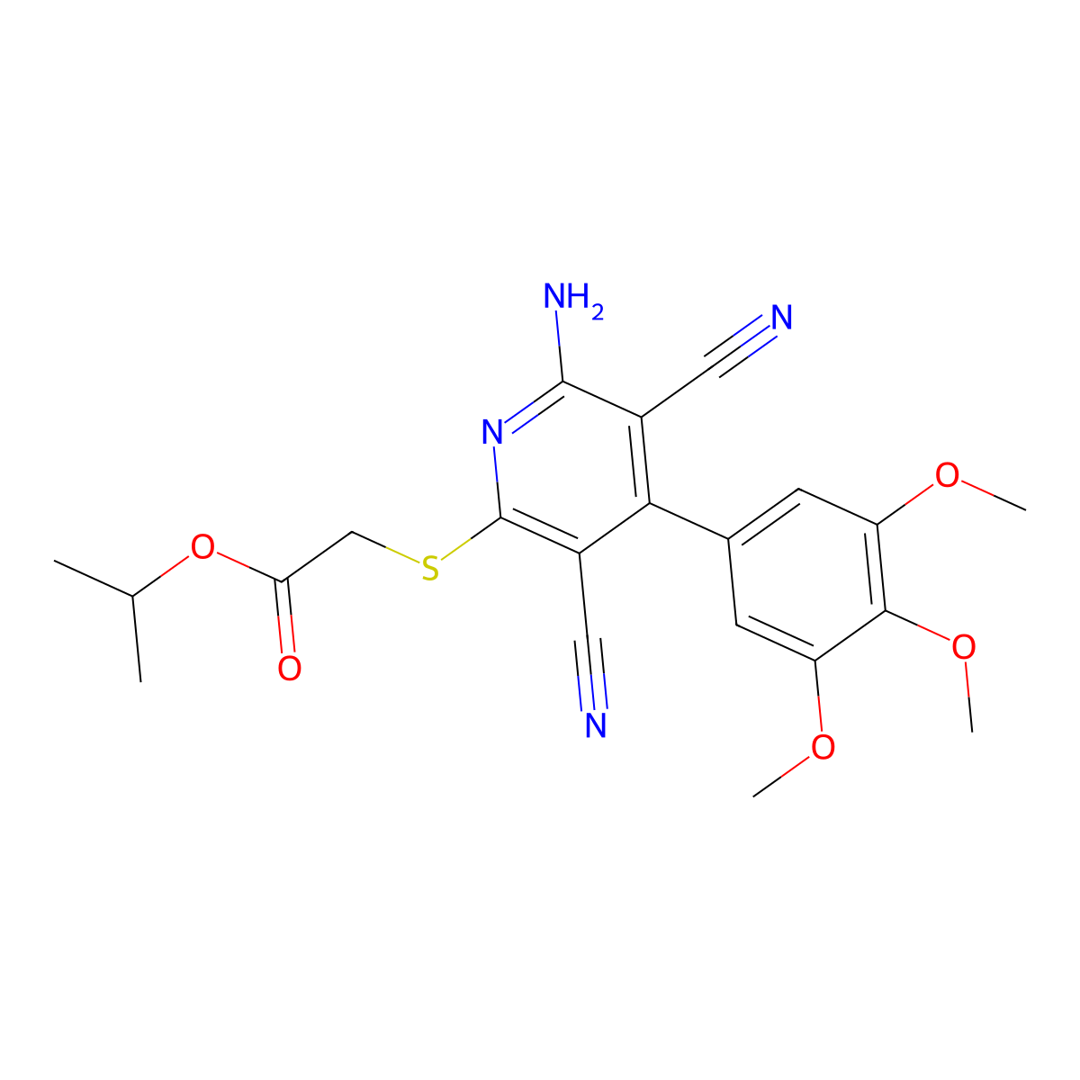 Propan-2-yl 2-[6-amino-3,5-dicyano-4-(3,4,5-trimethoxyphenyl)pyridin-2-yl]sulfanylacetate molecular structure, CAS 354554-50-0