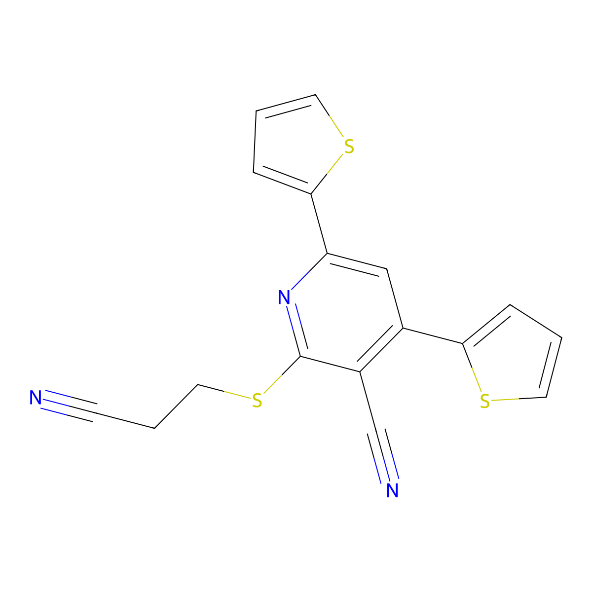 2-(2-Cyanoethylsulfanyl)-4,6-dithiophen-2-ylpyridine-3-carbonitrile molecular structure, CAS 354554-64-6