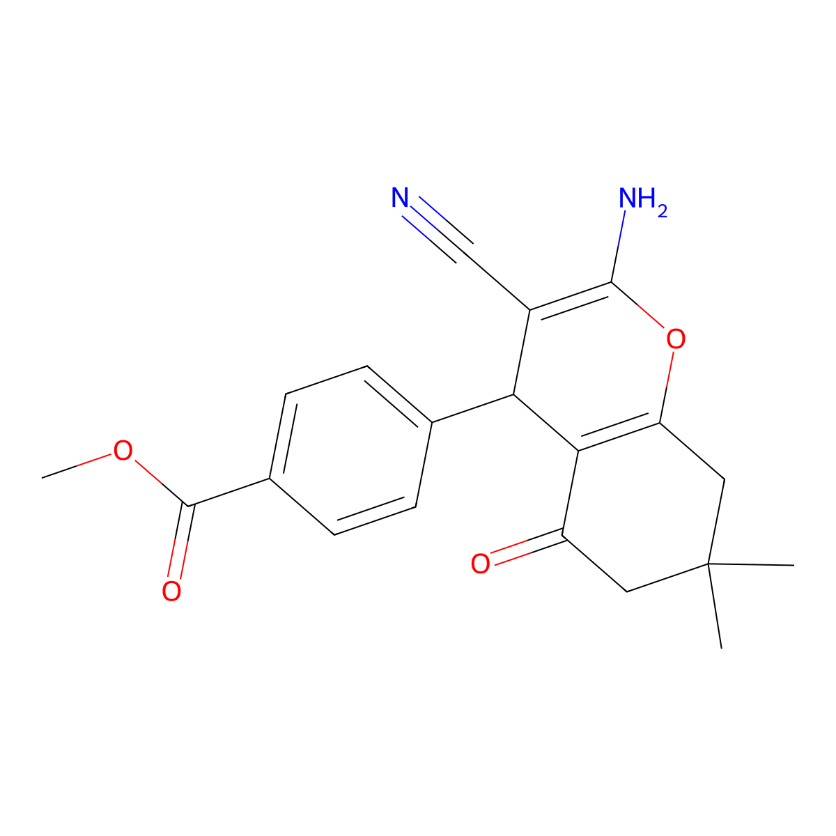 methyl 4-(2-amino-3-cyano-7,7-dimethyl-5-oxo-5,6,7,8-tetrahydro-4H-chromen-4-yl)benzoate molecular structure, CAS 354554-72-6