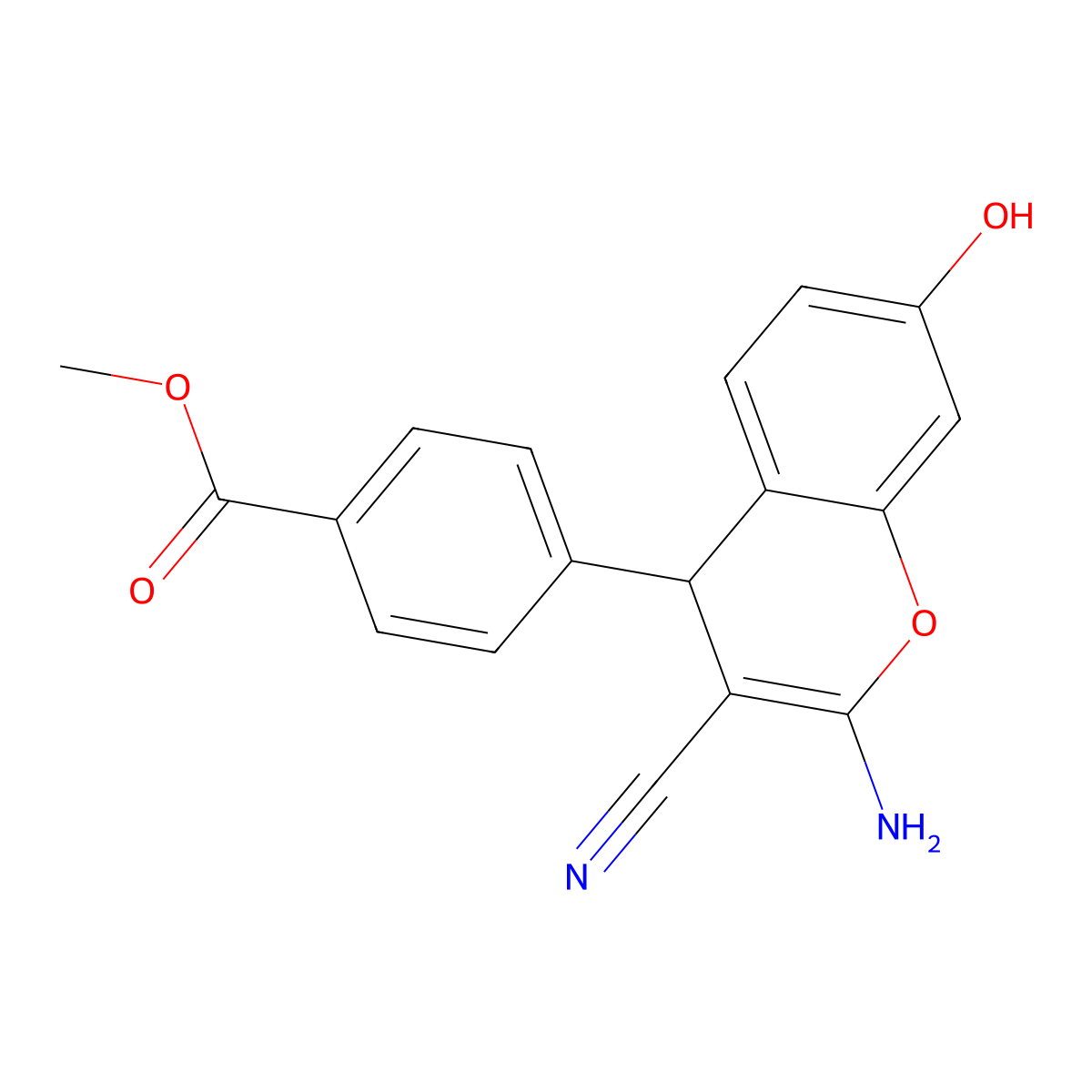 methyl 4-(2-amino-3-cyano-7-hydroxy-4H-chromen-4-yl)benzoate molecular structure, CAS 354554-77-1