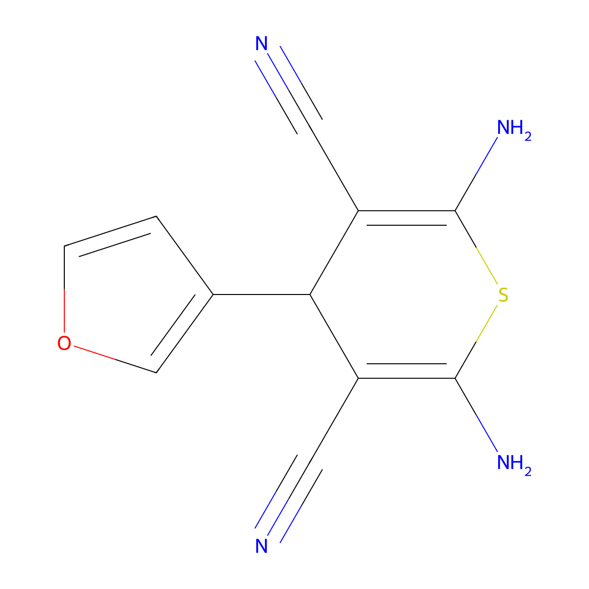 2,6-diamino-4-(furan-3-yl)-4H-thiopyran-3,5-dicarbonitrile molecular structure, CAS 354554-84-0