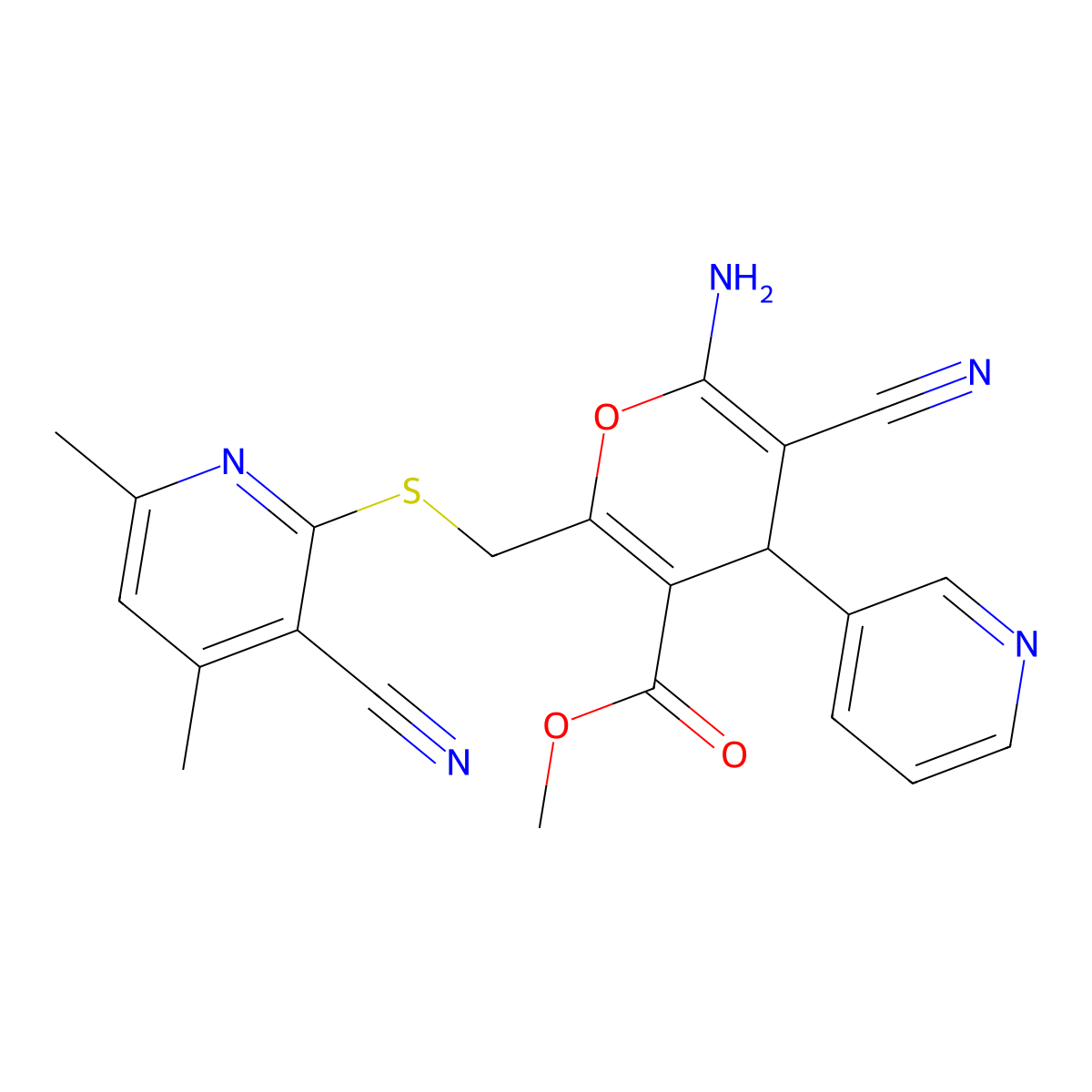 methyl 6-amino-5-cyano-2-{[(3-cyano-4,6-dimethylpyridin-2-yl)sulfanyl]methyl}-4-(pyridin-3-yl)-4H-pyran-3-carboxylate molecular structure, CAS 354554-90-8