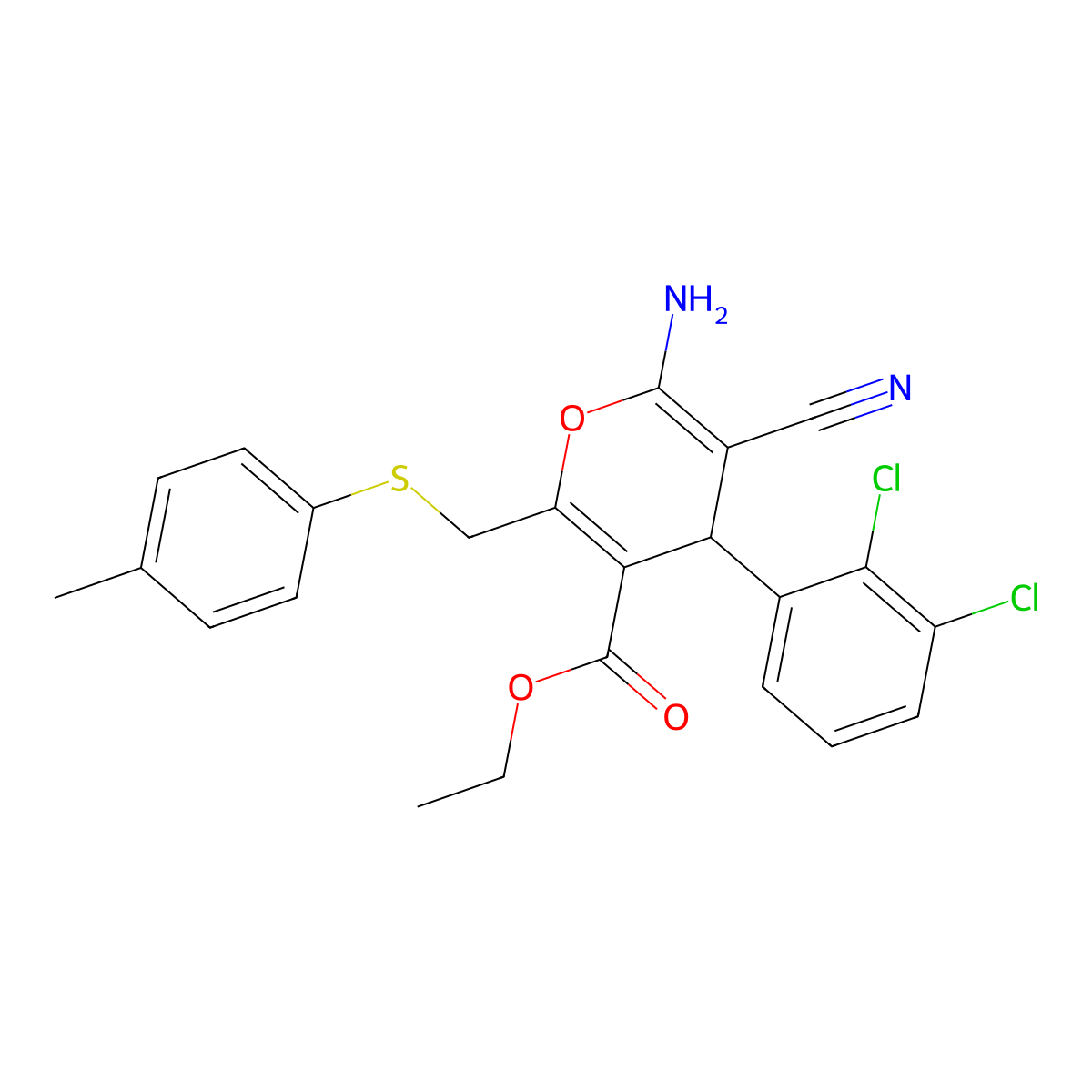 ethyl 6-amino-5-cyano-4-(2,3-dichlorophenyl)-2-[(4-methylphenyl)sulfanylmethyl]-4H-pyran-3-carboxylate molecular structure, CAS 354555-01-4