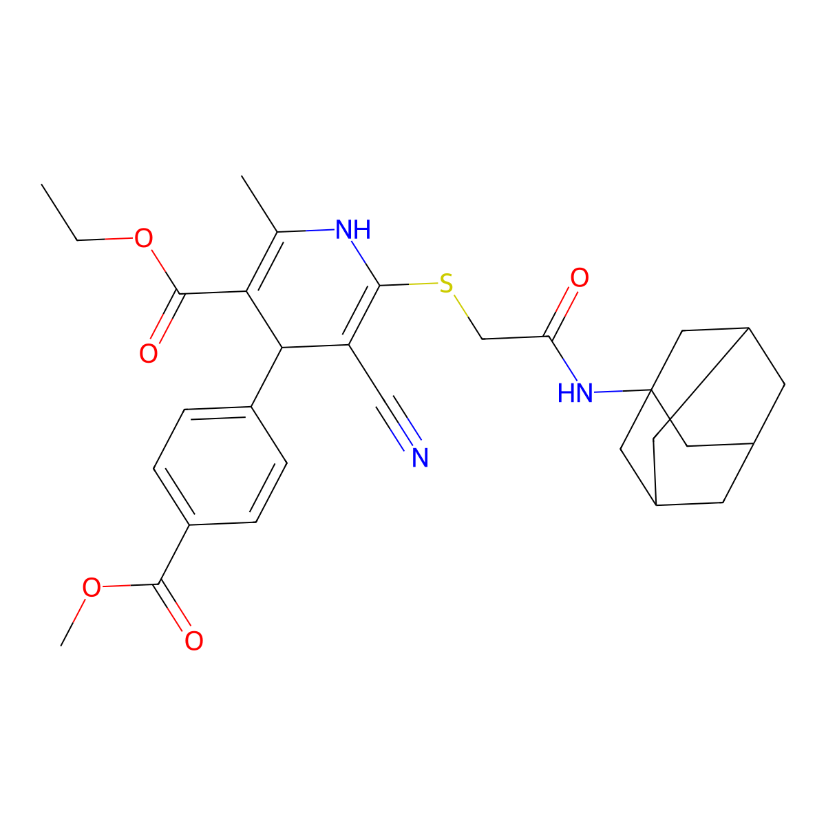 Ethyl 6-[2-(1-adamantylamino)-2-oxoethyl]sulfanyl-5-cyano-4-(4-methoxycarbonylphenyl)-2-methyl-1,4-dihydropyridine-3-carboxylate molecular structure, CAS 354555-11-6