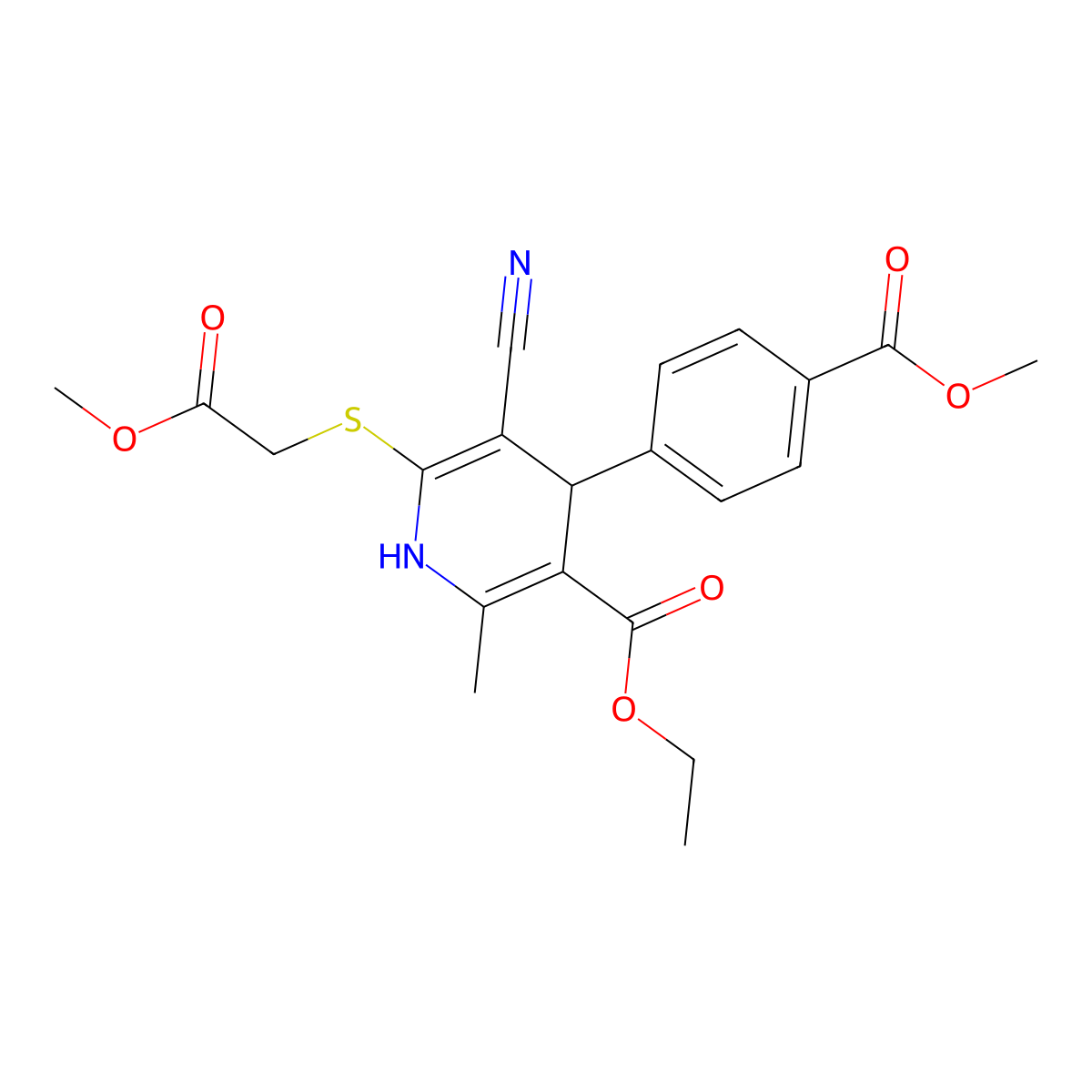 Ethyl 5-cyano-4-[4-(methoxycarbonyl)phenyl]-6-[(2-methoxy-2-oxoethyl)sulfanyl]-2-methyl-1,4-dihydropyridine-3-carboxylate molecular structure, CAS 354555-15-0