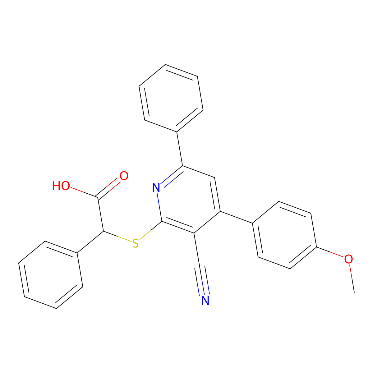 2-[3-Cyano-4-(4-methoxyphenyl)-6-phenylpyridin-2-yl]sulfanyl-2-phenylacetic acid molecular structure, CAS 354555-20-7