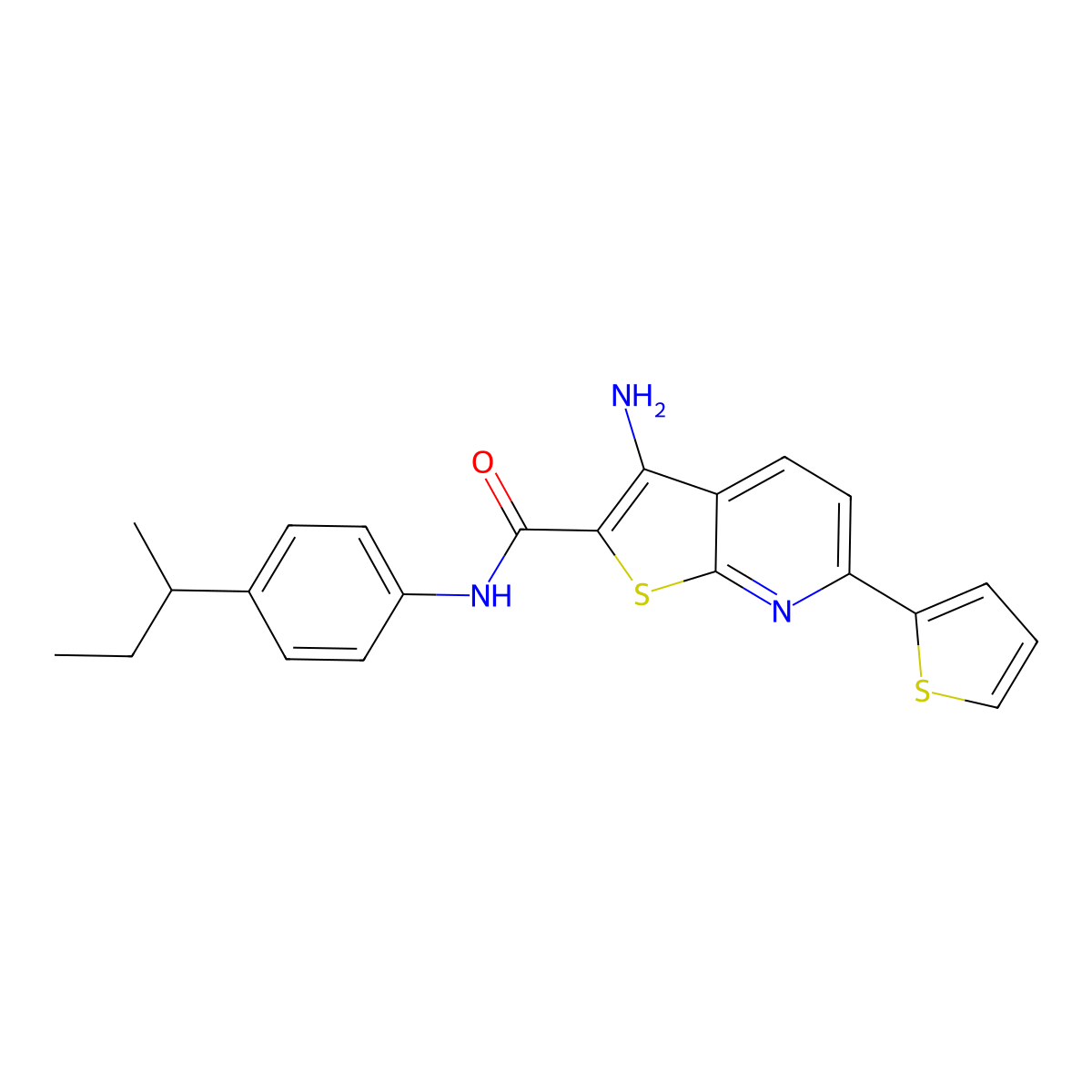 3-amino-N-(4-sec-butylphenyl)-6-(2-thienyl)thieno[2,3-b]pyridine-2-carboxamide molecular structure, CAS 354555-25-2