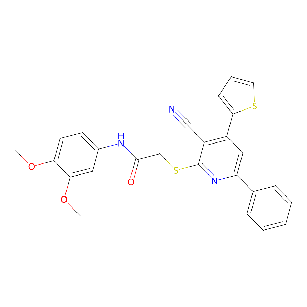 2-(3-cyano-6-phenyl-4-thiophen-2-ylpyridin-2-yl)sulfanyl-N-(3,4-dimethoxyphenyl)acetamide molecular structure, CAS 354555-58-1