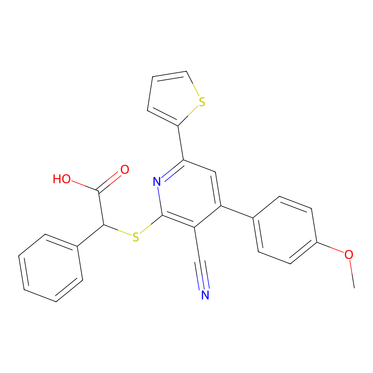 {[3-Cyano-4-(4-methoxyphenyl)-6-(thiophen-2-yl)pyridin-2-yl]sulfanyl}(phenyl)acetic acid molecular structure, CAS 354555-66-1