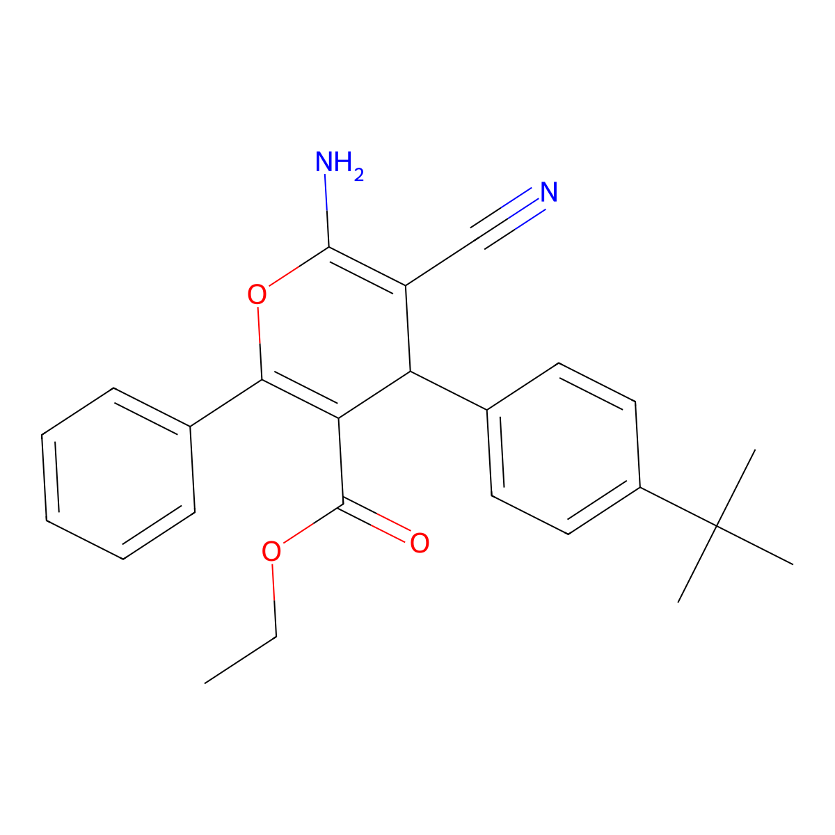 ethyl 6-amino-4-(4-tert-butylphenyl)-5-cyano-2-phenyl-4H-pyran-3-carboxylate molecular structure, CAS 354555-85-4