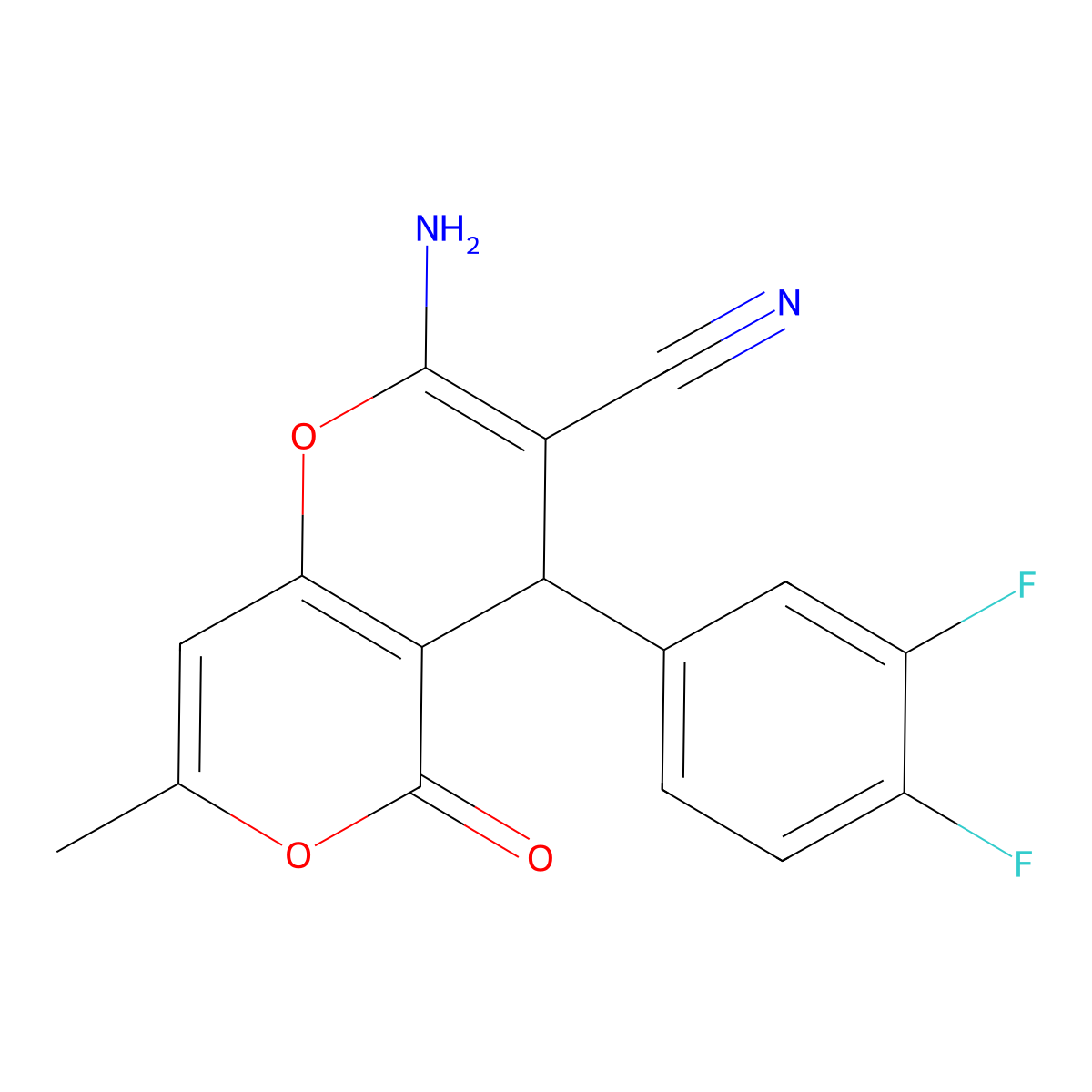 2-amino-4-(3,4-difluorophenyl)-7-methyl-5-oxo-4H,5H-pyrano[4,3-b]pyran-3-carbonitrile molecular structure, CAS 354556-12-0