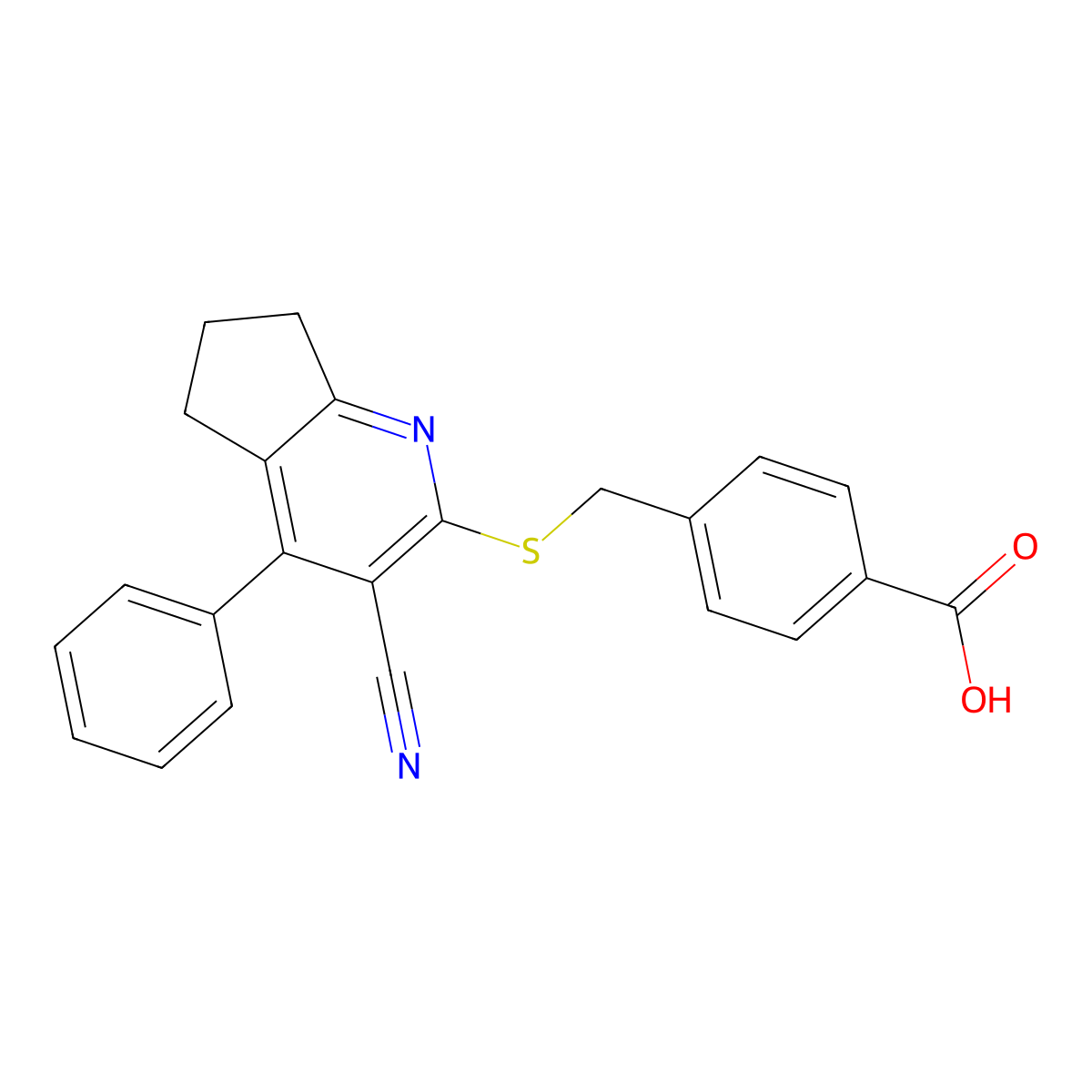 4-[(3-cyano-4-phenyl-6,7-dihydro-5H-cyclopenta[b]pyridin-2-yl)sulfanylmethyl]benzoic acid molecular structure, CAS 354556-38-0