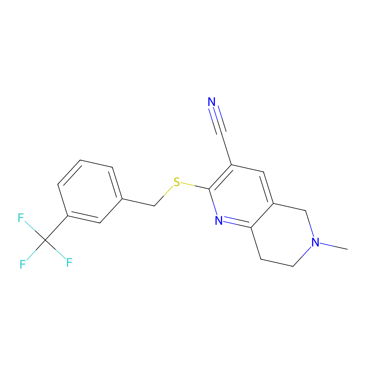 6-methyl-2-[[3-(trifluoromethyl)phenyl]methylsulfanyl]-7,8-dihydro-5H-1,6-naphthyridine-3-carbonitrile molecular structure, CAS 354556-50-6