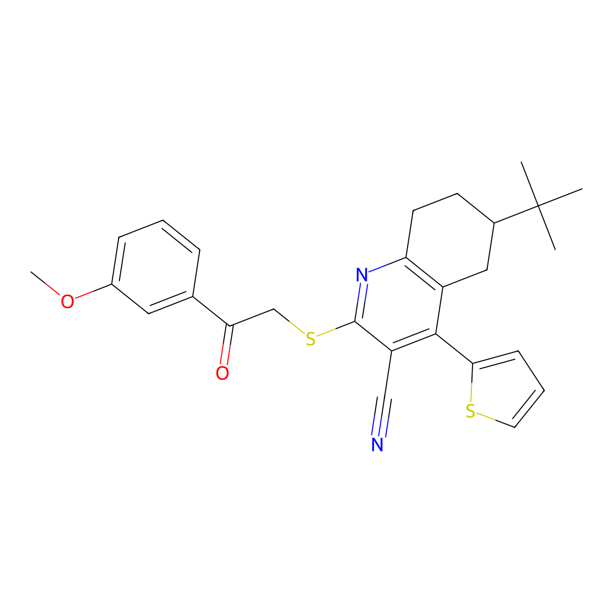6-Tert-butyl-2-[2-(3-methoxyphenyl)-2-oxoethyl]sulfanyl-4-thiophen-2-yl-5,6,7,8-tetrahydroquinoline-3-carbonitrile molecular structure, CAS 354556-52-8