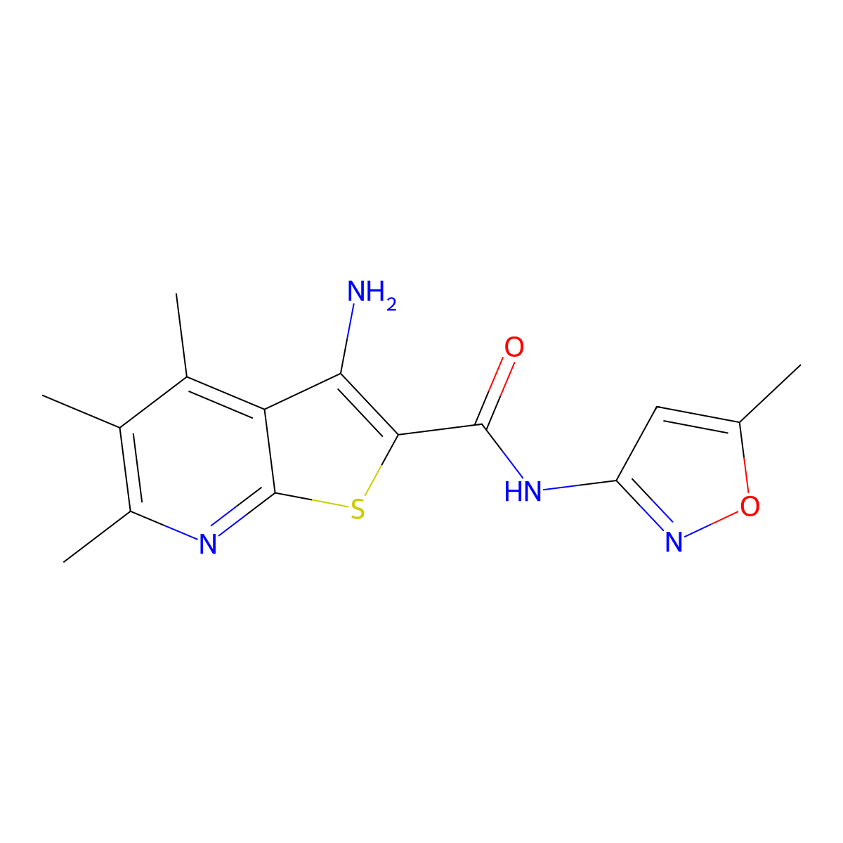 3-amino-4,5,6-trimethyl-N-(5-methyl-1,2-oxazol-3-yl)thieno[2,3-b]pyridine-2-carboxamide molecular structure, CAS 354556-57-3