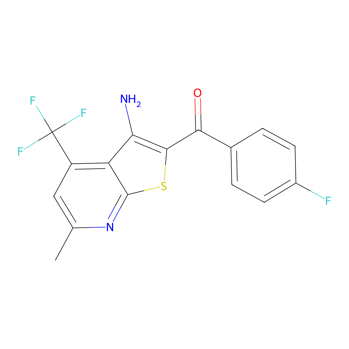 [3-Amino-6-methyl-4-(trifluoromethyl)thieno[2,3-b]pyridin-2-yl](4-fluorophenyl)methanone molecular structure, CAS 354556-60-8