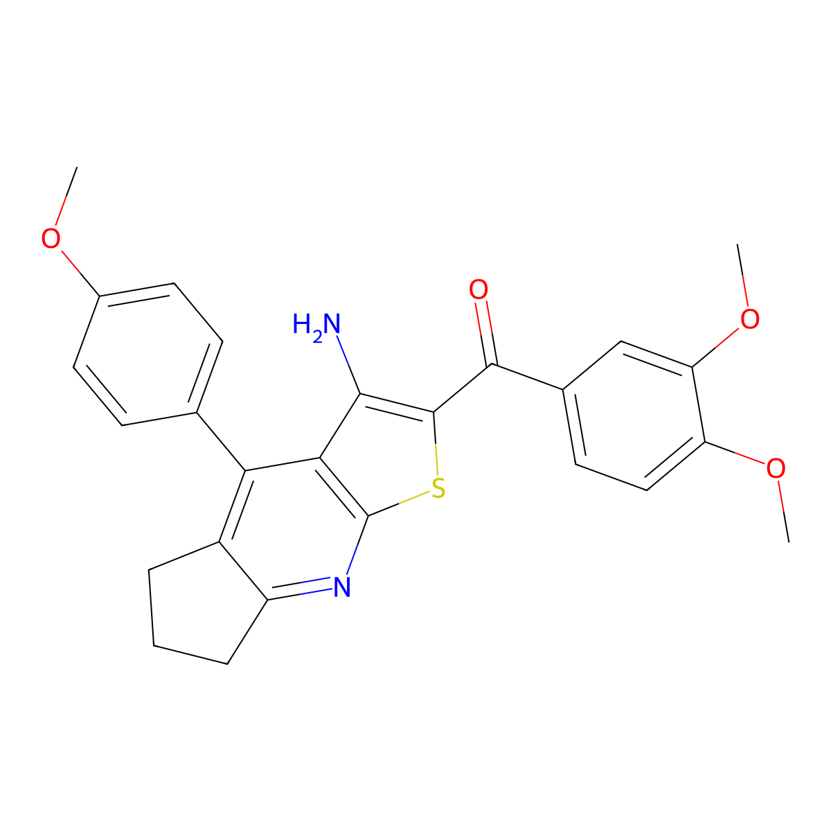 (3-amino-4-(4-methoxyphenyl)-6,7-dihydro-5H-cyclopenta[b]thieno[3,2-e]pyridin-2-yl)(3,4-dimethoxyphenyl)methanone molecular structure, CAS 354556-70-0