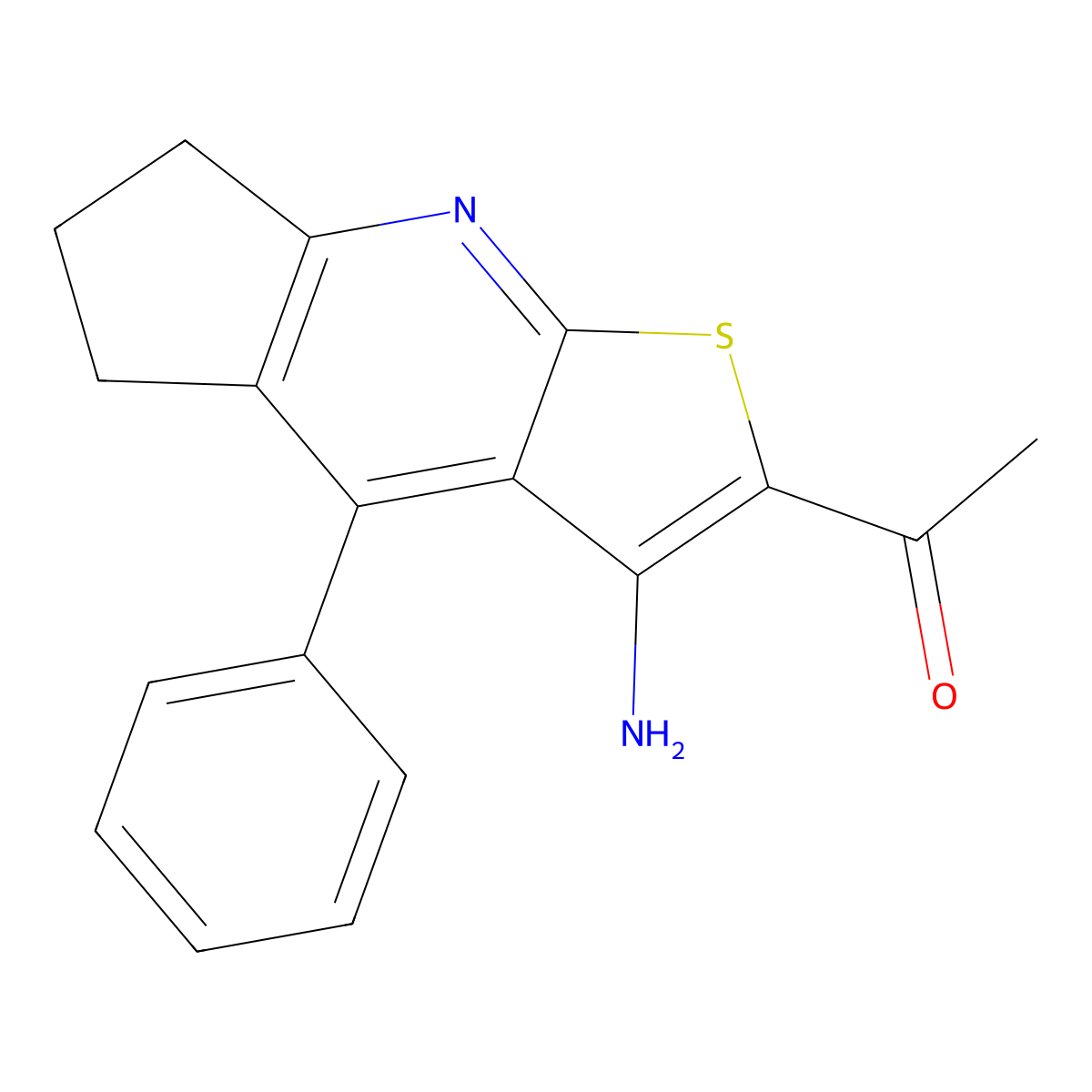 1-(3-amino-4-phenyl-6,7-dihydro-5H-cyclopenta[b]thieno[3,2-e]pyridin-2-yl)ethanone molecular structure, CAS 354556-71-1